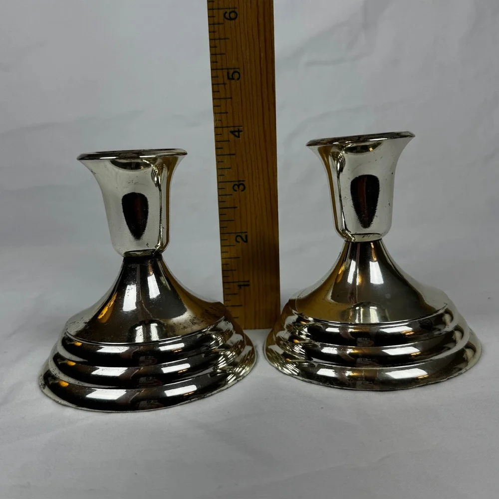 FB Rogers Silverplate Candlestick Holders Vintage Weighted Set of 2 Japan 4 inch